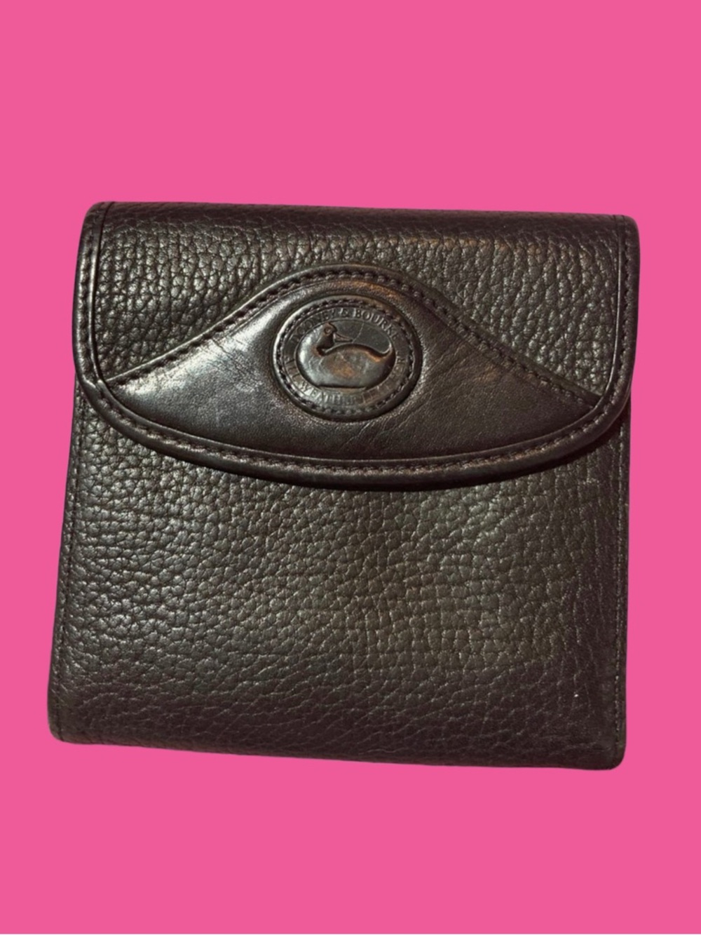 Vintage Dooney and Bourke Black Pebbled Leather Wallet/Kiss Lock Coin Section